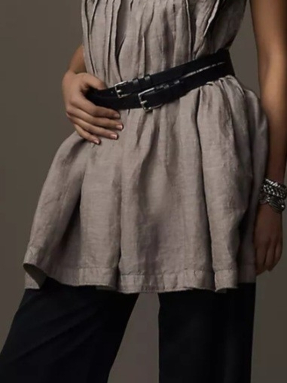 Anthropologie UNHEMMED Sleeveless Pleated Mini Dress in Taupe - Picture 5 of 7